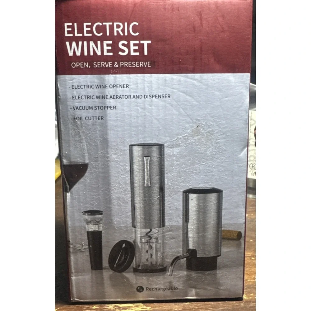 Rechargeable Electric Wine Opener Set, 4-in-1 Automatic Gift Sliver